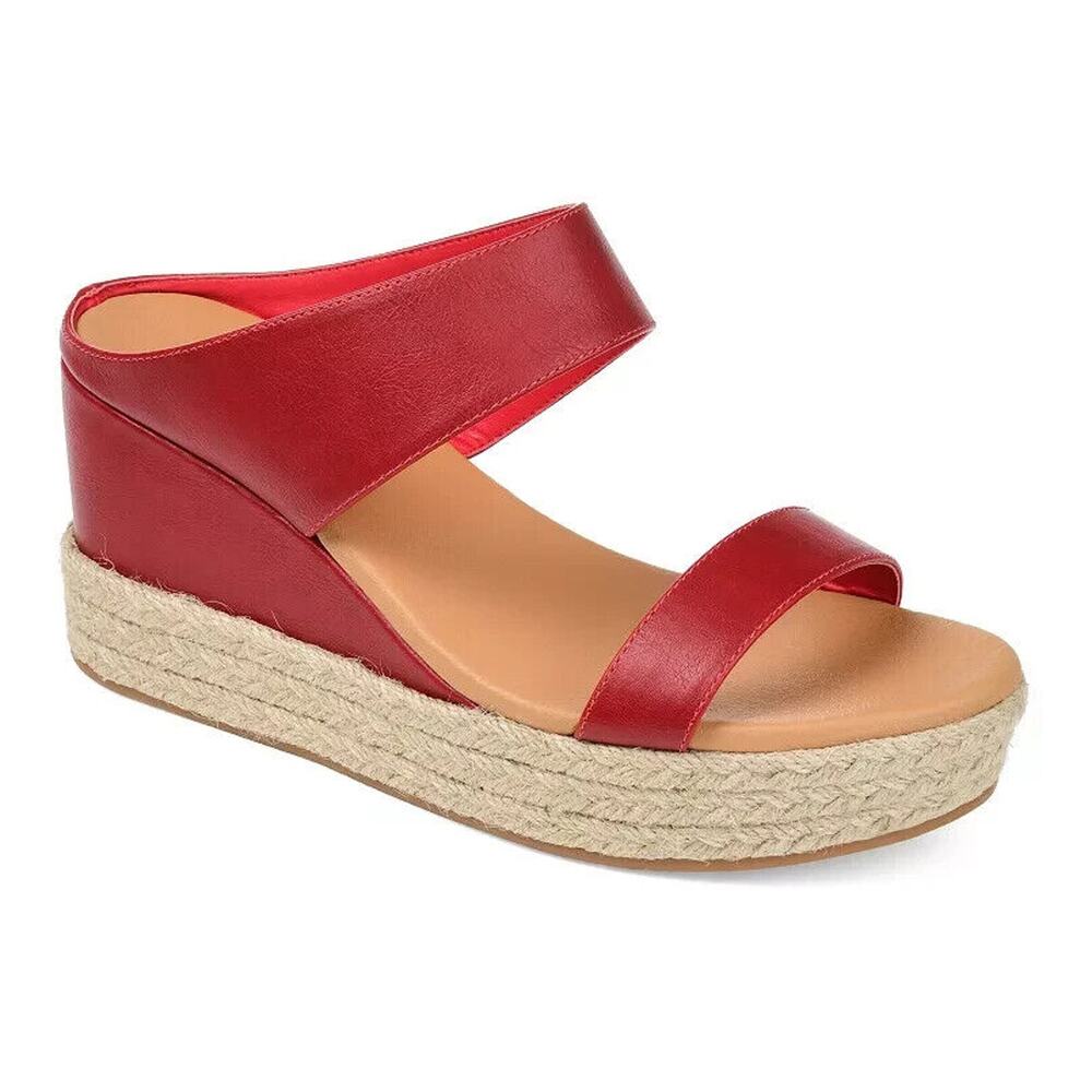 NEW Journee Collection Alissa Double Strap Comfort Wedge Espadrille Sandals RED - Picture 4 of 9